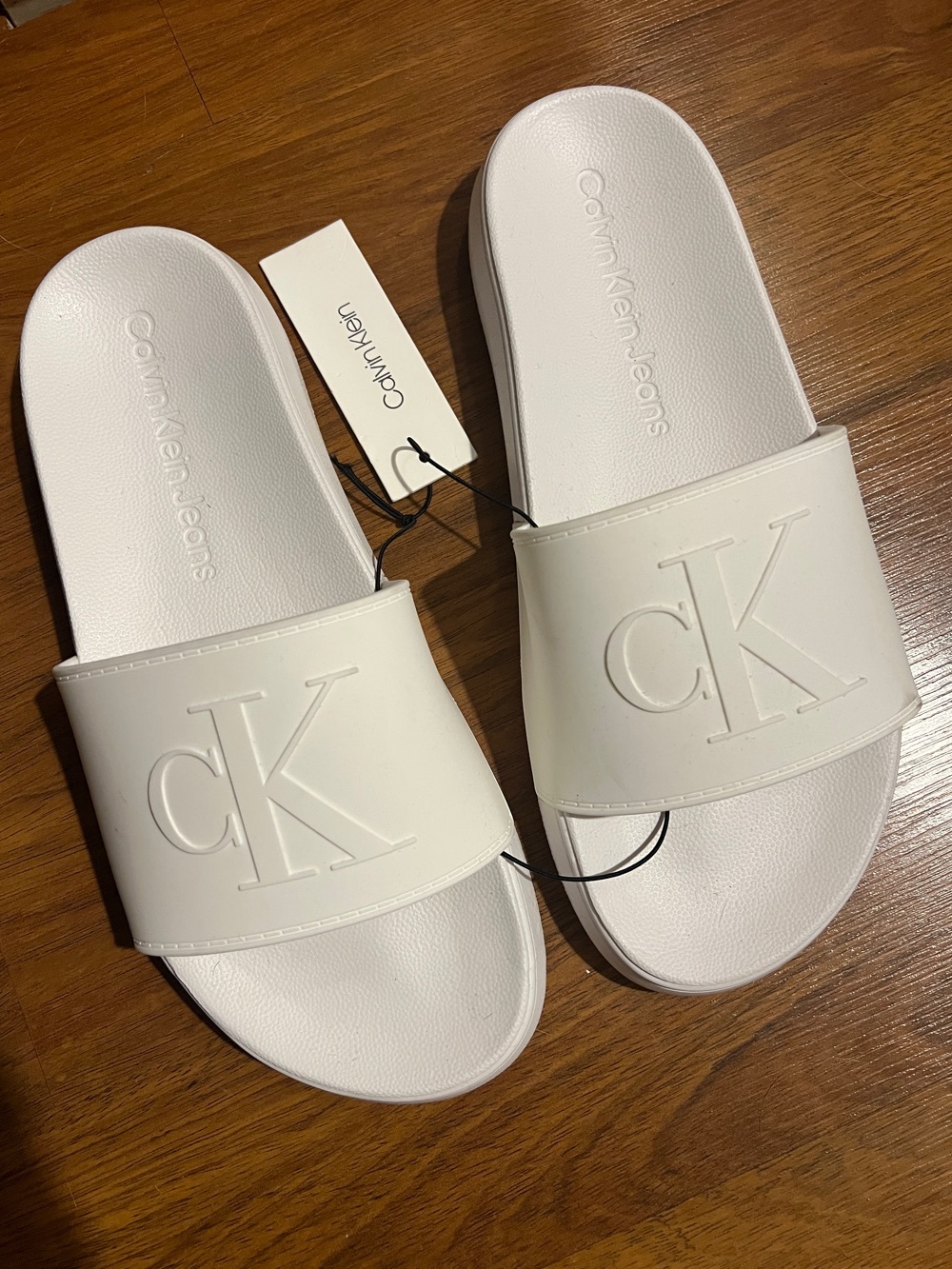 Calvin Klein White Mens Slide Sandals - cK Logo